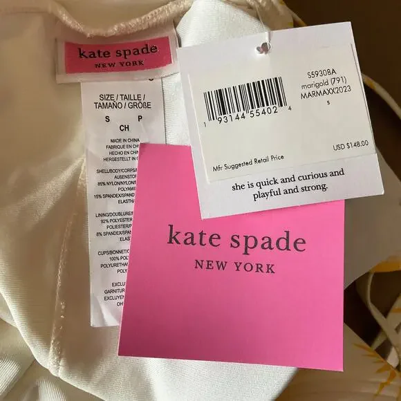 Kate Spade Sunshine Print Strappy Back One Piece Bathing Suit Yellow Size Small - Picture 10 of 11